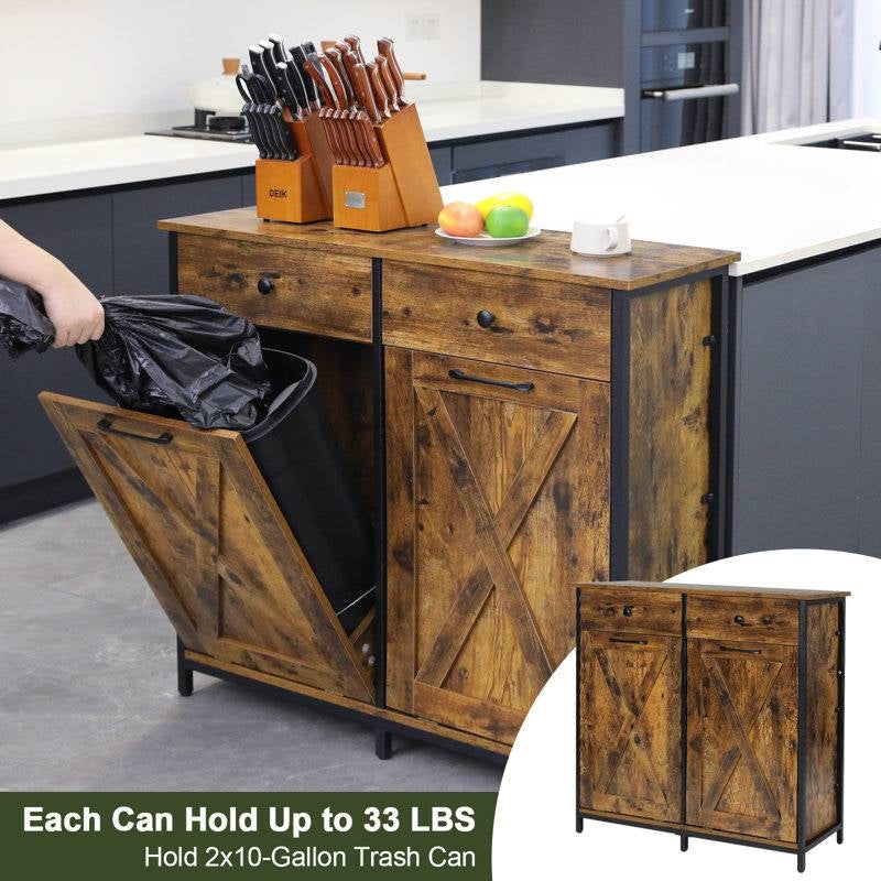 Rustic Multipurpose 2 Drawer / 2 Tilt Out 10gL Kitchen Laundry Trash/Recycle Storage by HomePacific