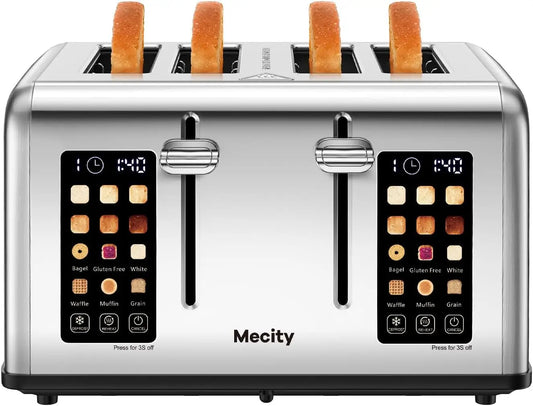 4 Slice Toaster with Touch Screen Control, 4 Wide Slots, Stainless Steel Smart Bread Toaster for Bagels, Muffins, Waffles, Dual