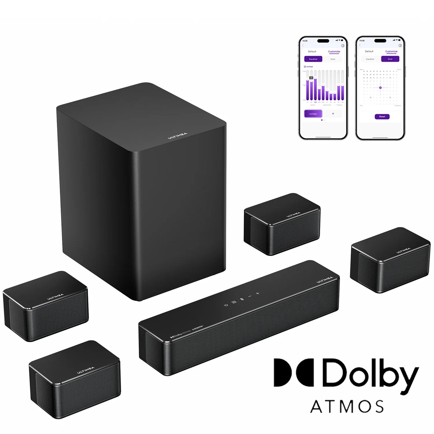ULTIMEA 7.1 Soundbar with Dolby Atmos and APP Control, Home Theater Bluetooth Speaker with Wrieless Subwoofer&4 Surround Speaker