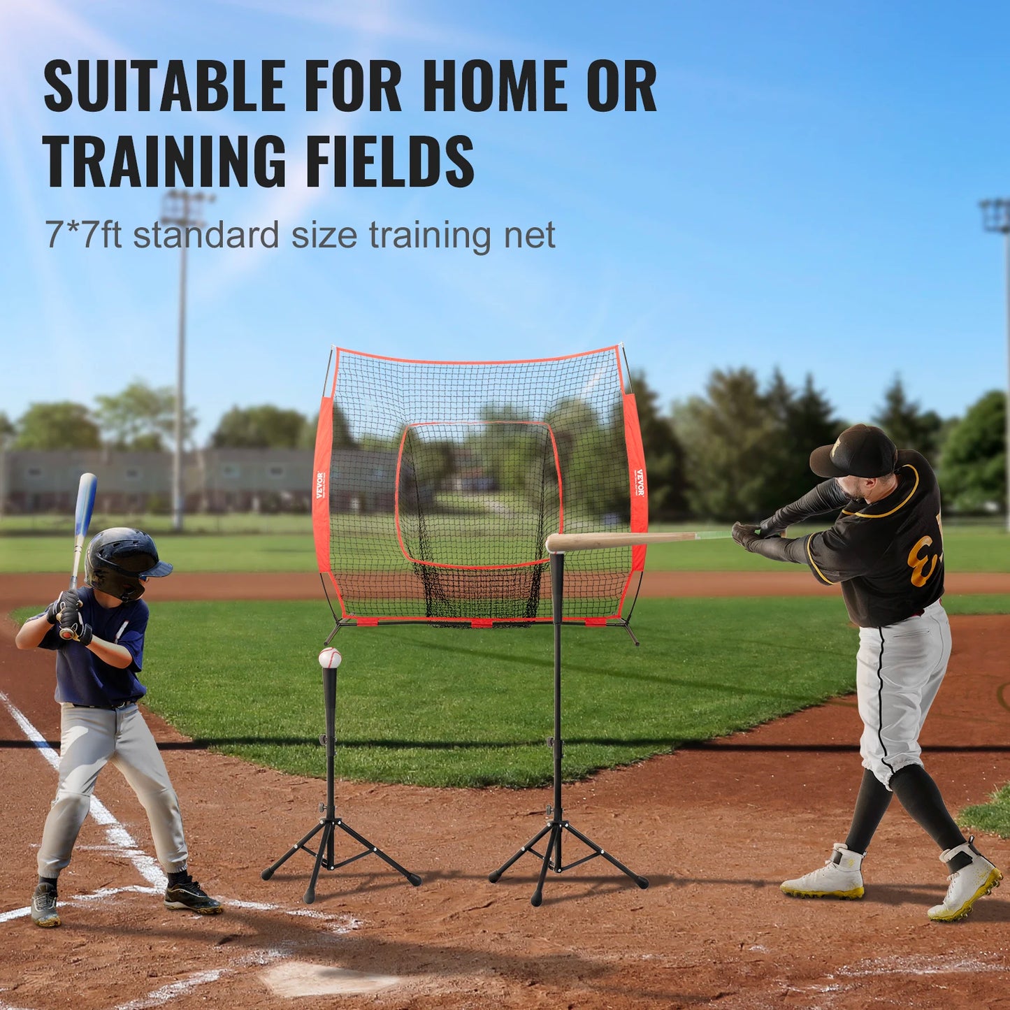 VEVOR 7x7 ft Baseball Softball Practice Net, Portable Baseball Training Net for Hitting Batting Catching Pitching