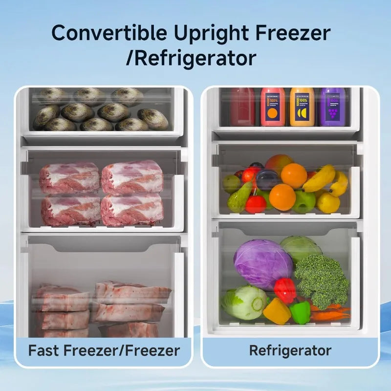 Upright Freezer, 7.0 Cu.ft Stand Up Freezer, Convertible Upright Freezer/Refrigerator, Single Door for Kitchen,Silver