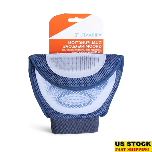 Dual Function Dog Grooming Glove Detangling Massage Tool Slicker Brush One Size Fits All Wet Dry Use Textured Design