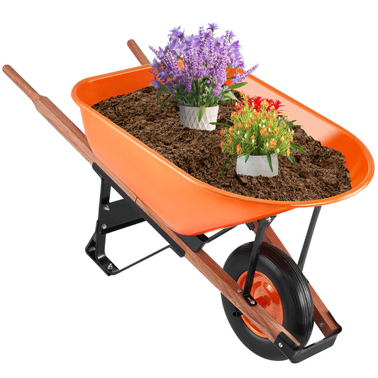 SucceBuy Wheelbarrow Cart 330lbs Capacity One Wheel Garden Dump Cart Wheel Barrow with Handle &  16"  Wide Track Wheels for Farm