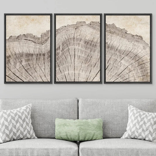 Retro Oak Tree Rings Canvas Wall Art Set - Nature Inspired Modern Decorative Prints