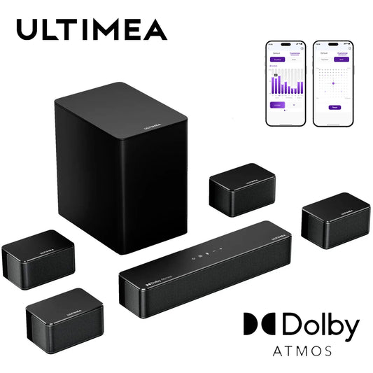 ULTIMEA 7.1 Soundbar with Dolby Atmos and APP Control, Home Theater Bluetooth Speaker with Wrieless Subwoofer&4 Surround Speaker