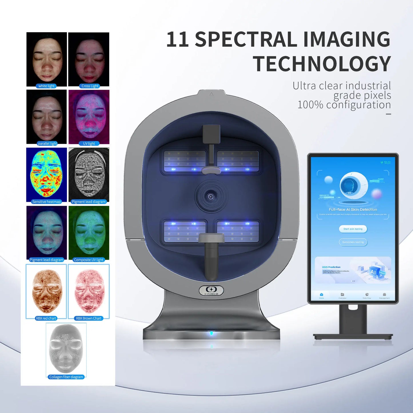 Upgraded X5 3D Ai Skin Image Analyzer High Definition Pixels Whole Facial Scanning Multi Spectrum Moisture Scalp Detection