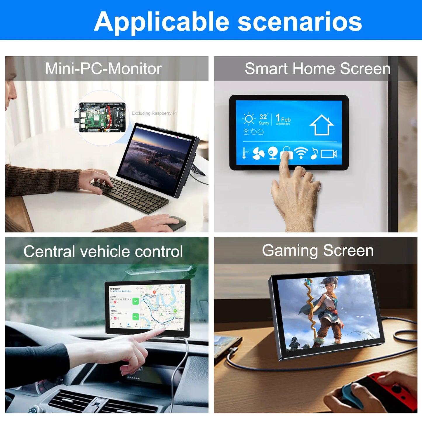 8 inch Raspberry Pi 5 4 Monitor LCD Dispaly 1280x800 16:10 Touch Screen HDMI USB for DIY Pi 4 3 Built in Fans Speaker