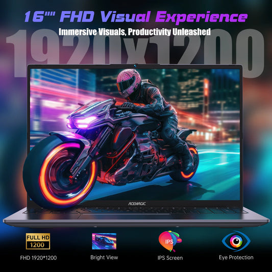 ACEMAGIC RX16 AMD Ryzen 7 6800H 16" Ultra Slim 4400MAH Laptop 16GB LPDDR5 Ram 512GB Rom Windows 11Pro BT5.2 Wifi 6 Notebook