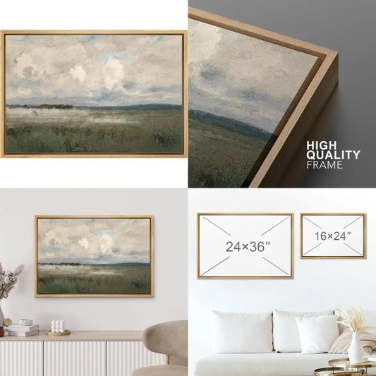Pastel Watercolor Country Field Canvas Art - Western Nature Illustrations for Wall Decor
