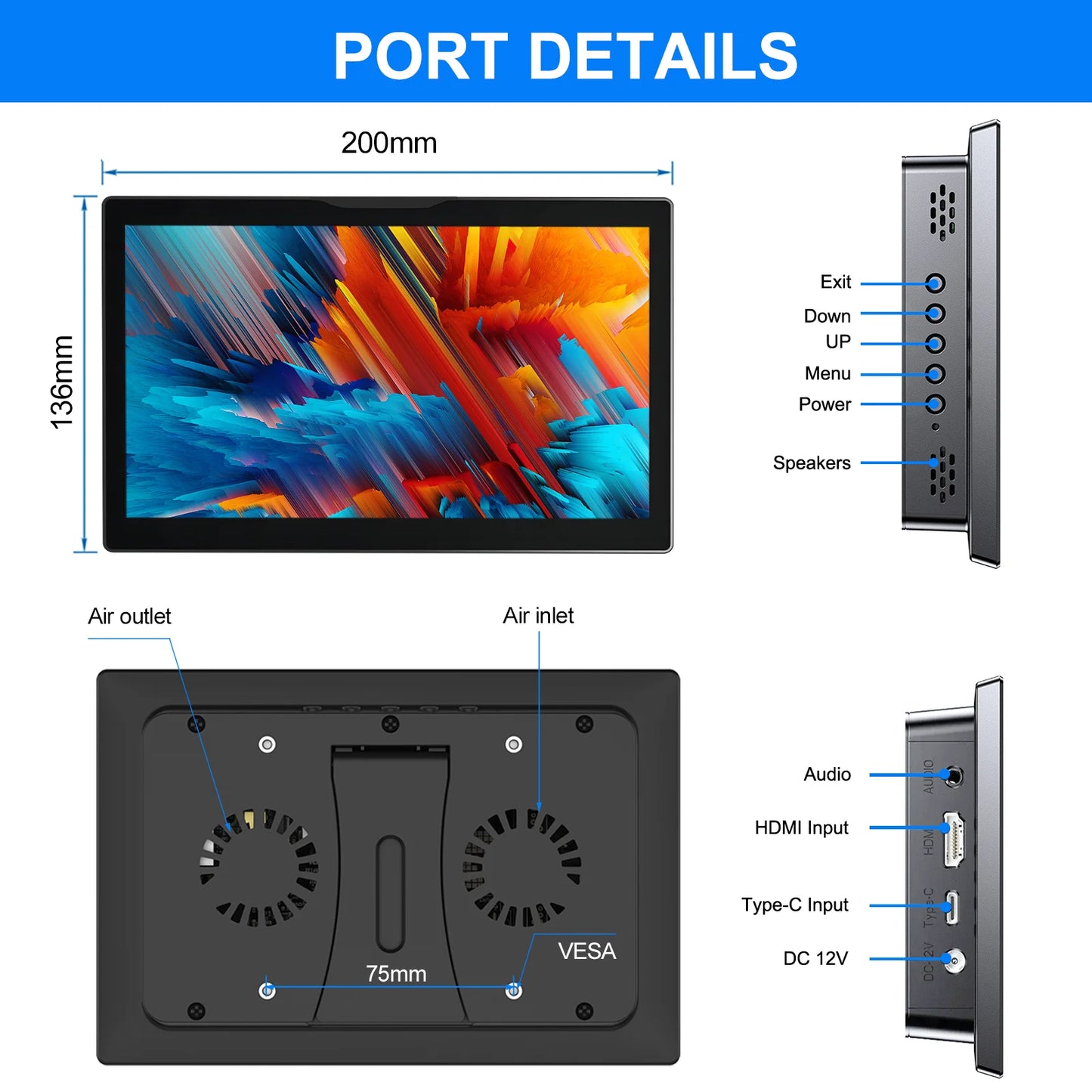 8 inch Raspberry Pi 5 4 Monitor LCD Dispaly 1280x800 16:10 Touch Screen HDMI USB for DIY Pi 4 3 Built in Fans Speaker