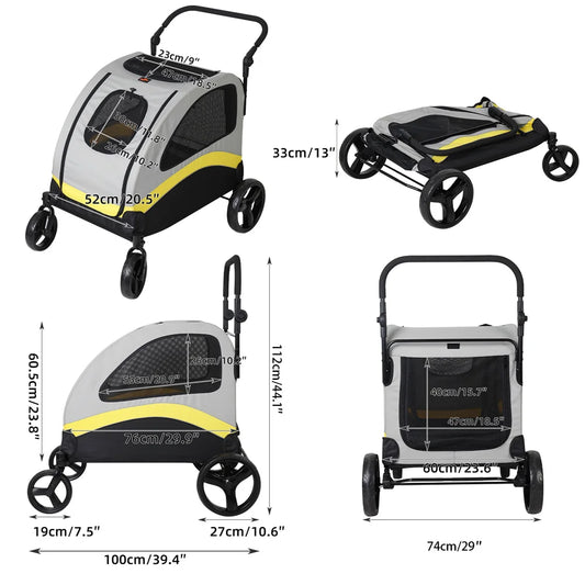 Premium Dog Stroller Pram 4 Wheel Foldable Pet Jogger Wagon