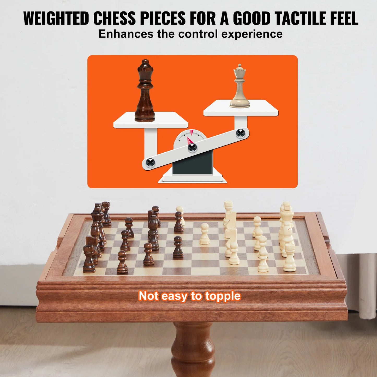 SucceBuy 18 Inch 3-IN-1 Chess Checkers Backgammon Table Set Premium Wooden Chess Table Deluxe Combo Game Table Furniture Set