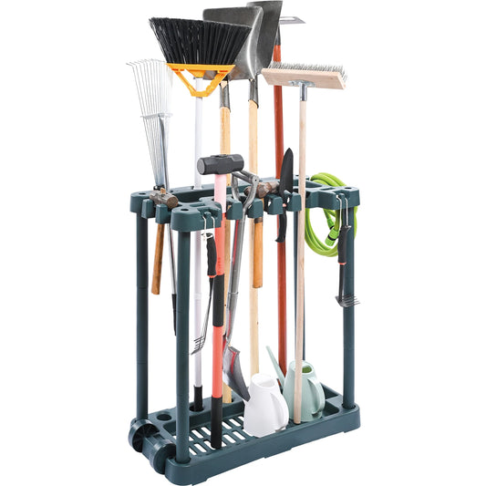 SucceBuy 10 Slots Yard Garden Tool Organizer Long-Handl Tool/Rake/Broom Tower Storage Rack Stand Holder for Garage Organization