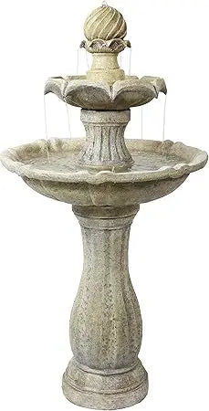 45 Inch 2 Tier Solar Water Fountain With LED Light Outdoor