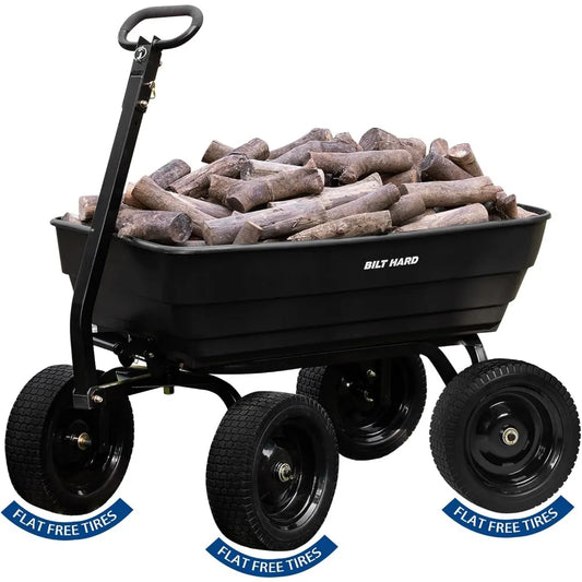 Poly Garden Dump Cart 1200 lbs with No Flat Tires, Quick Release, 2-in-1 Convertible Handle, 7 Cu Ft Dump Wagon Heavy Duty for