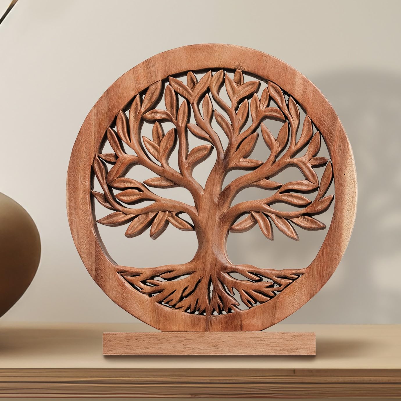 Sacred Roots – Hand-Carved Tree of Life Wooden Sculpture(Large), Artistic Home Décor, Gift for Mom