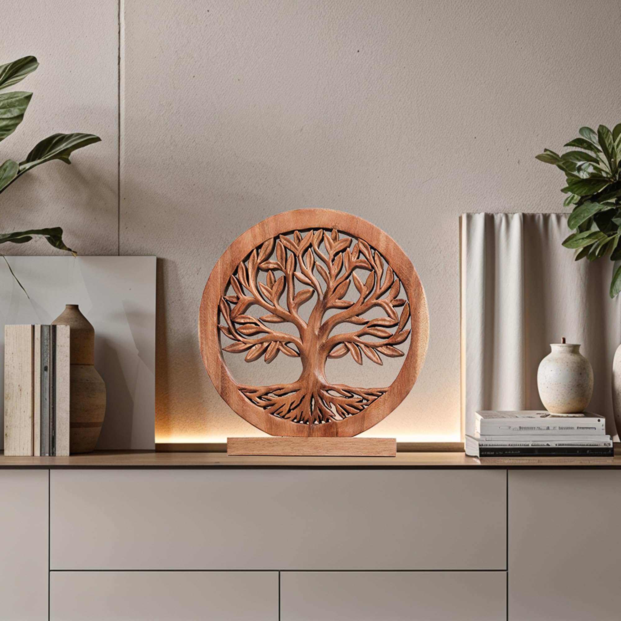 Sacred Roots – Hand-Carved Tree of Life Wooden Sculpture(Large), Artistic Home Décor, Gift for Mom