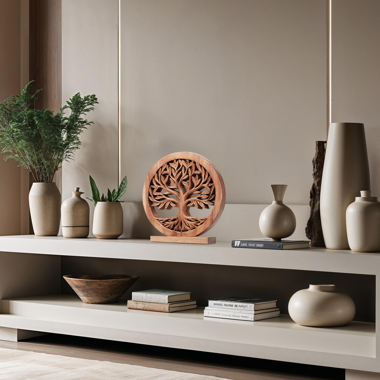Sacred Roots – Hand-Carved Tree of Life Wooden Sculpture(Large), Artistic Home Décor, Gift for Mom