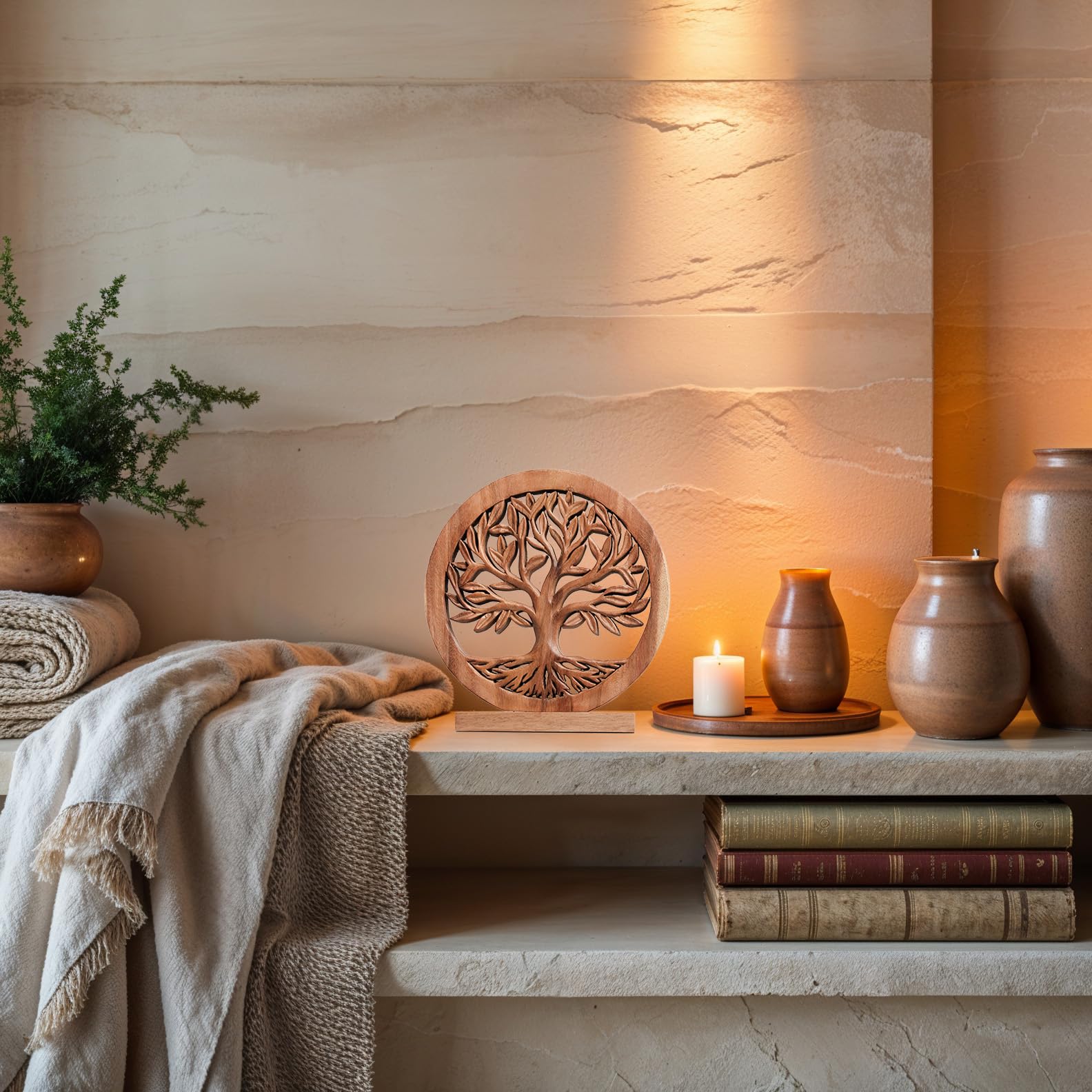 Sacred Roots – Hand-Carved Tree of Life Wooden Sculpture(Large), Artistic Home Décor, Gift for Mom