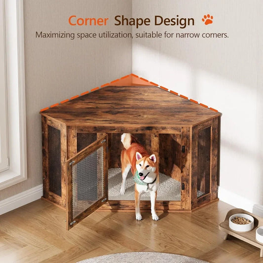 Corner Wooden Dog Crate End Table For Small To Medium Dog
