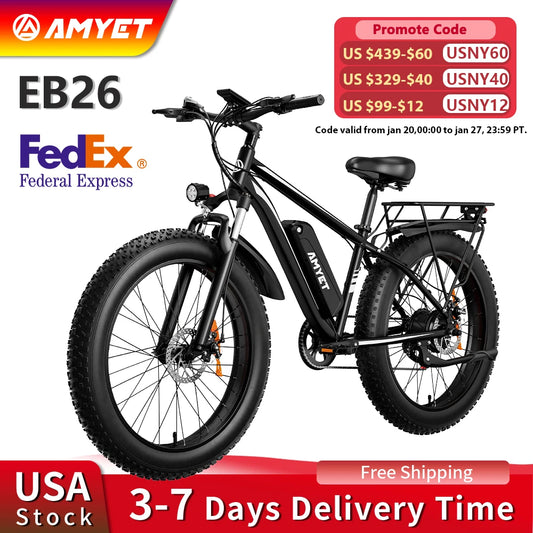 Amyet Eb26 Electric Mountain Bike 1000W 48V 26 Inch Fat Tire