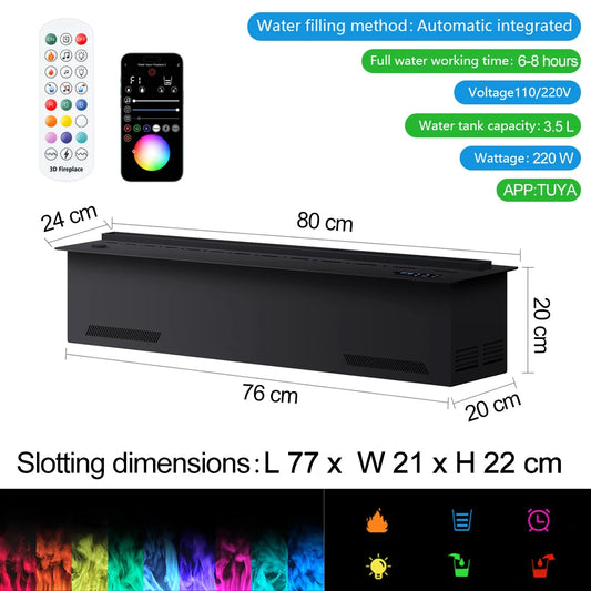Smart atomization fireplace, 3D multi-color flame,remote control/APP control,built-in TV cabinet fireplace,water vapor fireplace