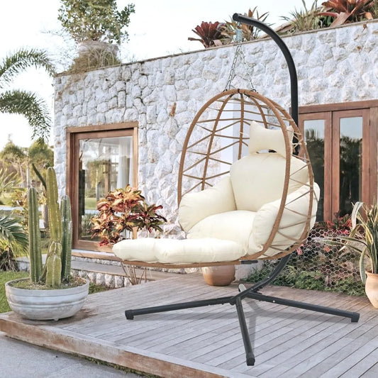 Outdoor Egg Chair with Sturdy Tripod Hammock Leg Rest and Hanging Lounge Chair Swinging Rattan Wicker Swing for Cozy Bedroom Bal