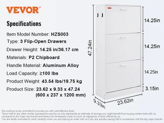 SucceBuy Shoe Cabinet w/ 2/3 Flip Drawers Shoe Storage Cabinet for Entryway Free Standing Shoe Storage Organizer for Heels Boots