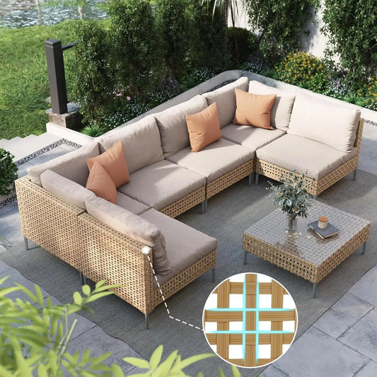 Boho Wicker Patio Conversation Set With Coffee Table