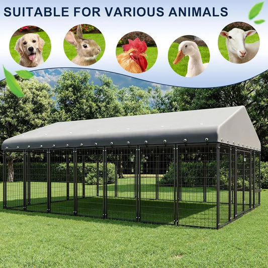 10X14 Ft Outdoor Dog Kennel With Double Door Feeding