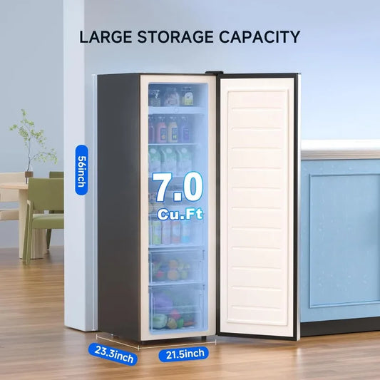 Upright Freezer, 7.0 Cu.ft Stand Up Freezer, Convertible Upright Freezer/Refrigerator, Single Door for Kitchen,Silver