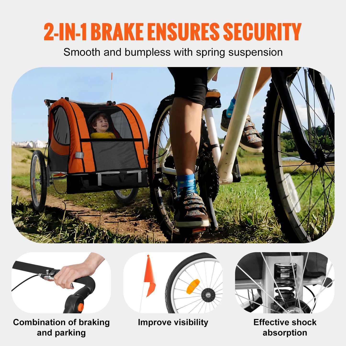 SucceBuy 88/100 lbs Child Bike Trailer Double Seat Carrier Converts to Stroller Foldable Children Bicycle Trailer for Toddlers