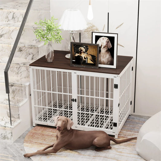 Large Wooden Dog Crate Indoor Three Doors Removable Tray