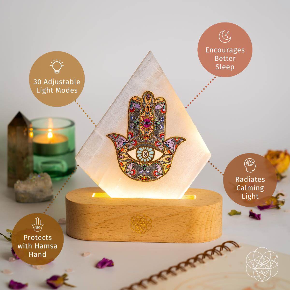 Selenite Mood Lamp With Wooden Base | Conscious Items