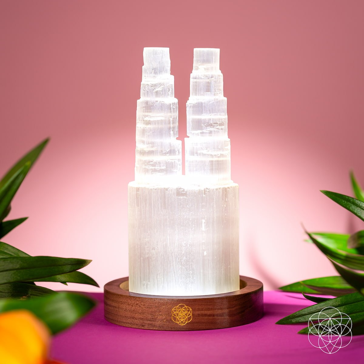 Selenite Twin-Tower Lamp Ambient Glow | Conscious Items
