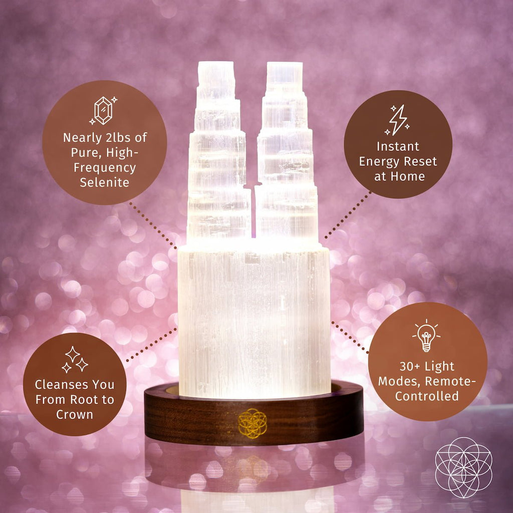 Selenite Twin-Tower Lamp Ambient Glow | Conscious Items
