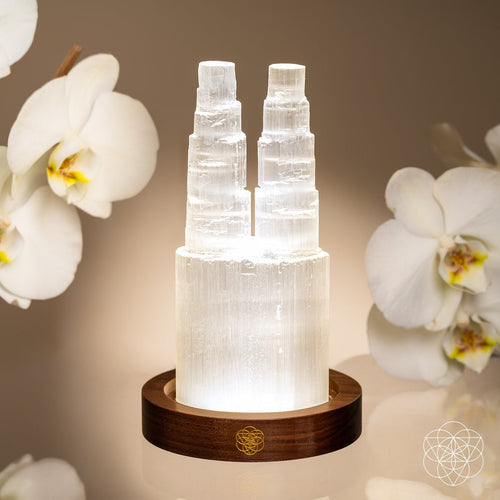 Selenite Twin-Tower Lamp Ambient Glow | Conscious Items