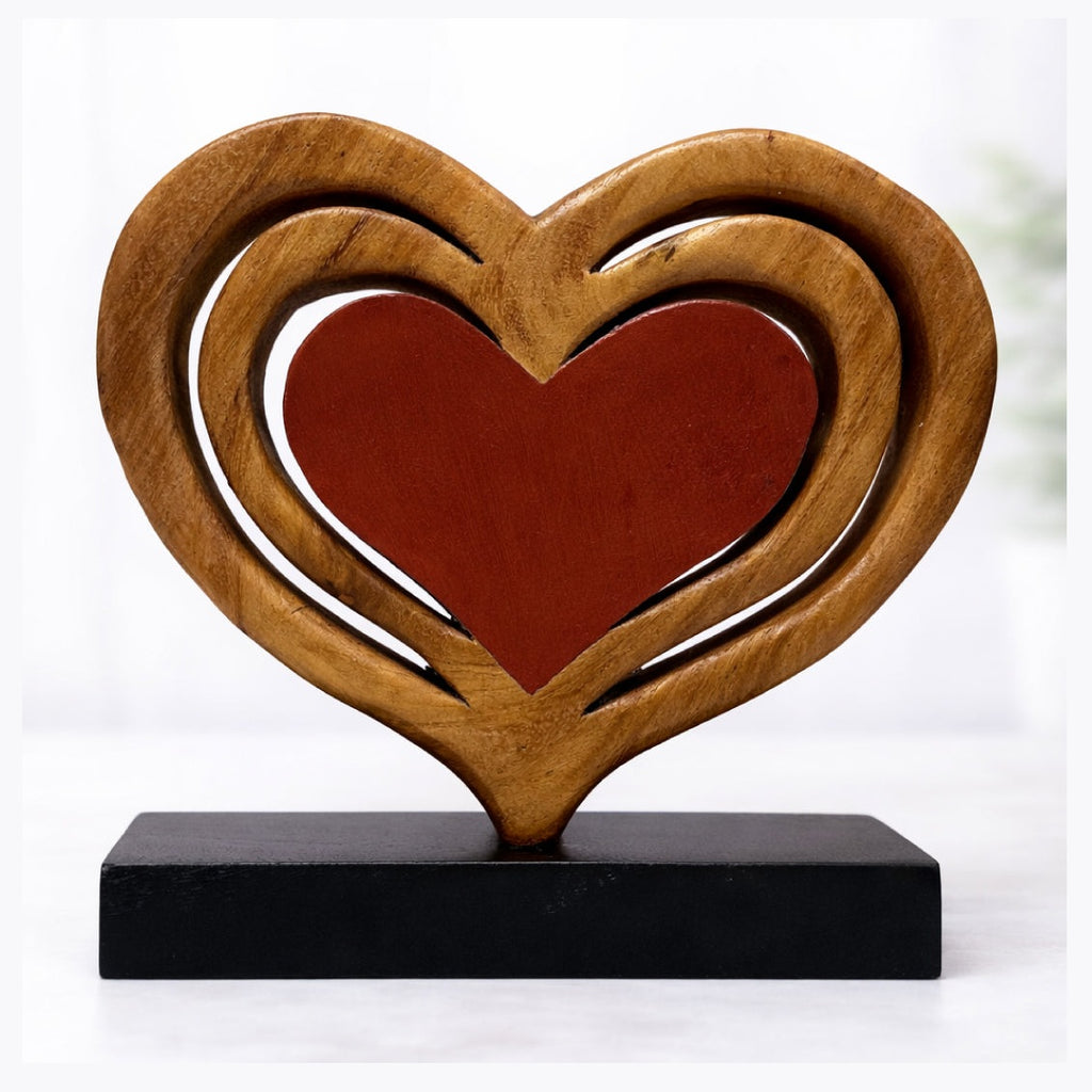 Serene Hearts – Handmade Wooden Sculpture, Elegant Home Decor