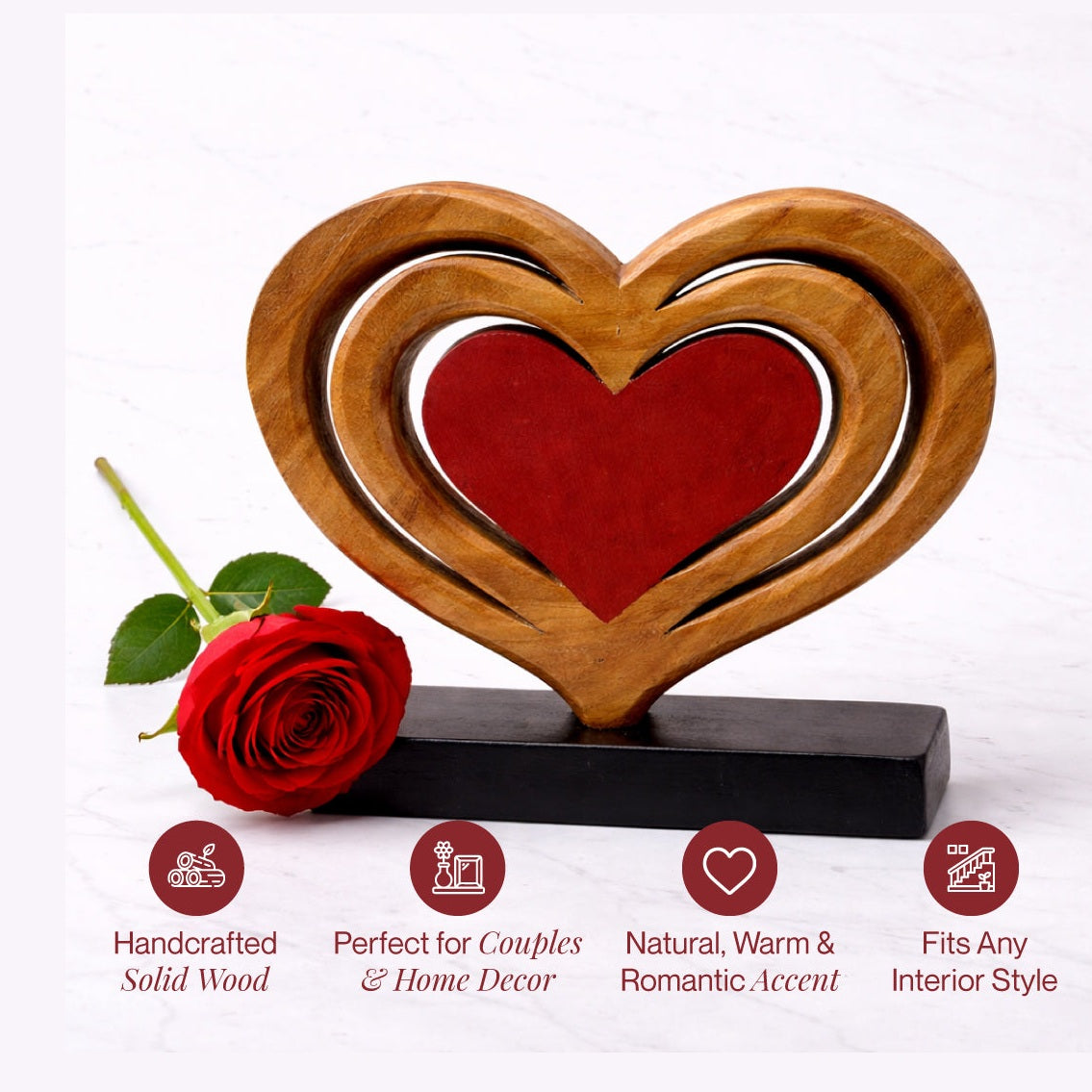 Serene Hearts – Handmade Wooden Sculpture, Elegant Home Decor