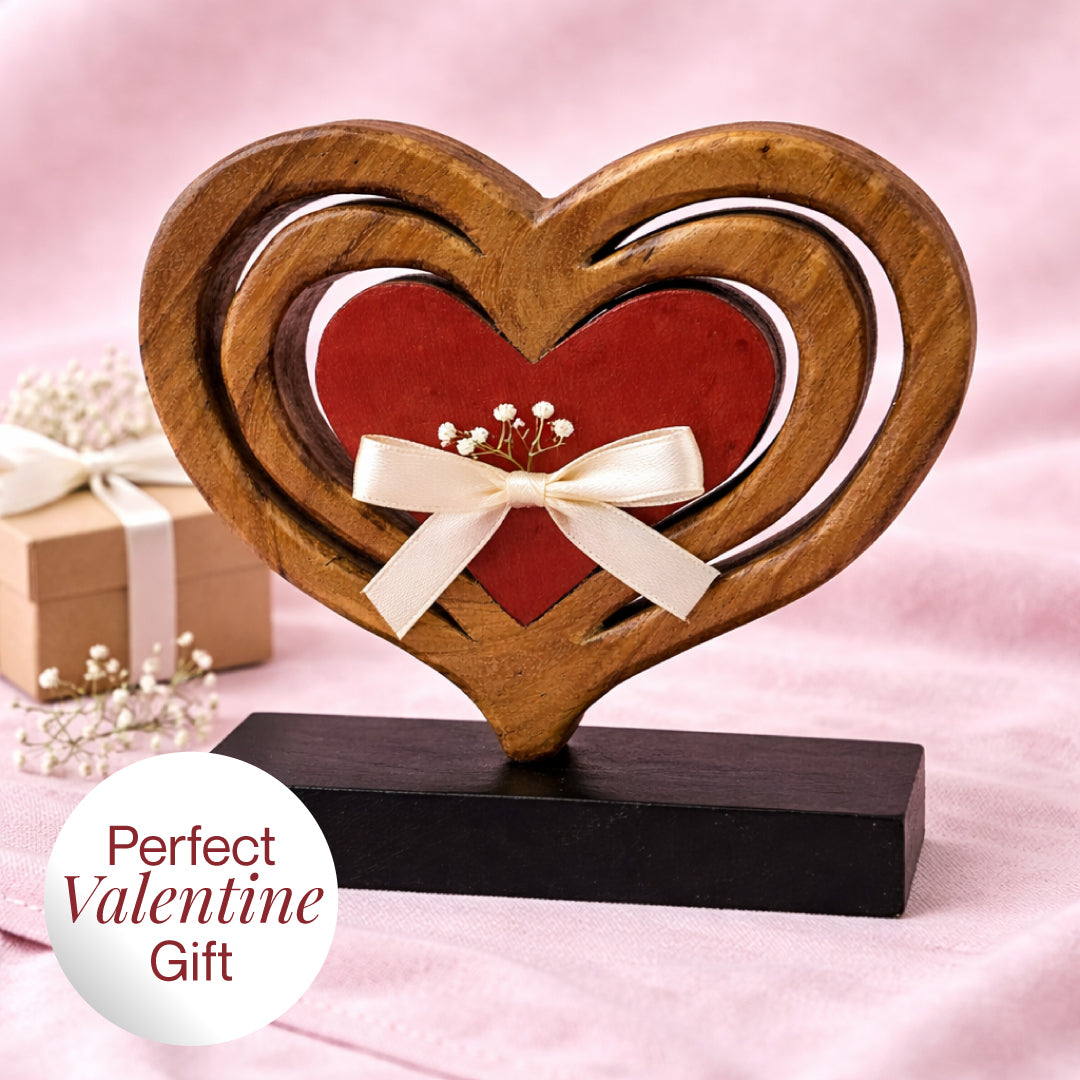 Serene Hearts – Handmade Wooden Sculpture, Elegant Home Decor