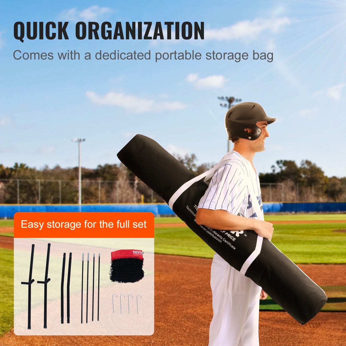 VEVOR 7x7 ft Baseball Softball Practice Net, Portable Baseball Training Net for Hitting Batting Catching Pitching