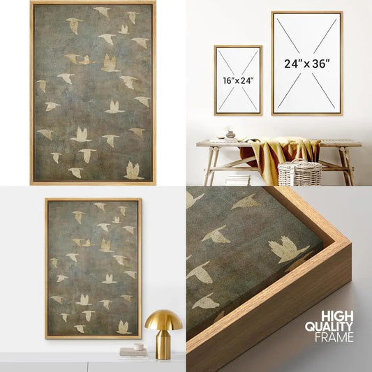 Modern Grunge Gold Bird Collage Canvas Wall Art - Nature Wilderness Illustrations for Decorative Landscape