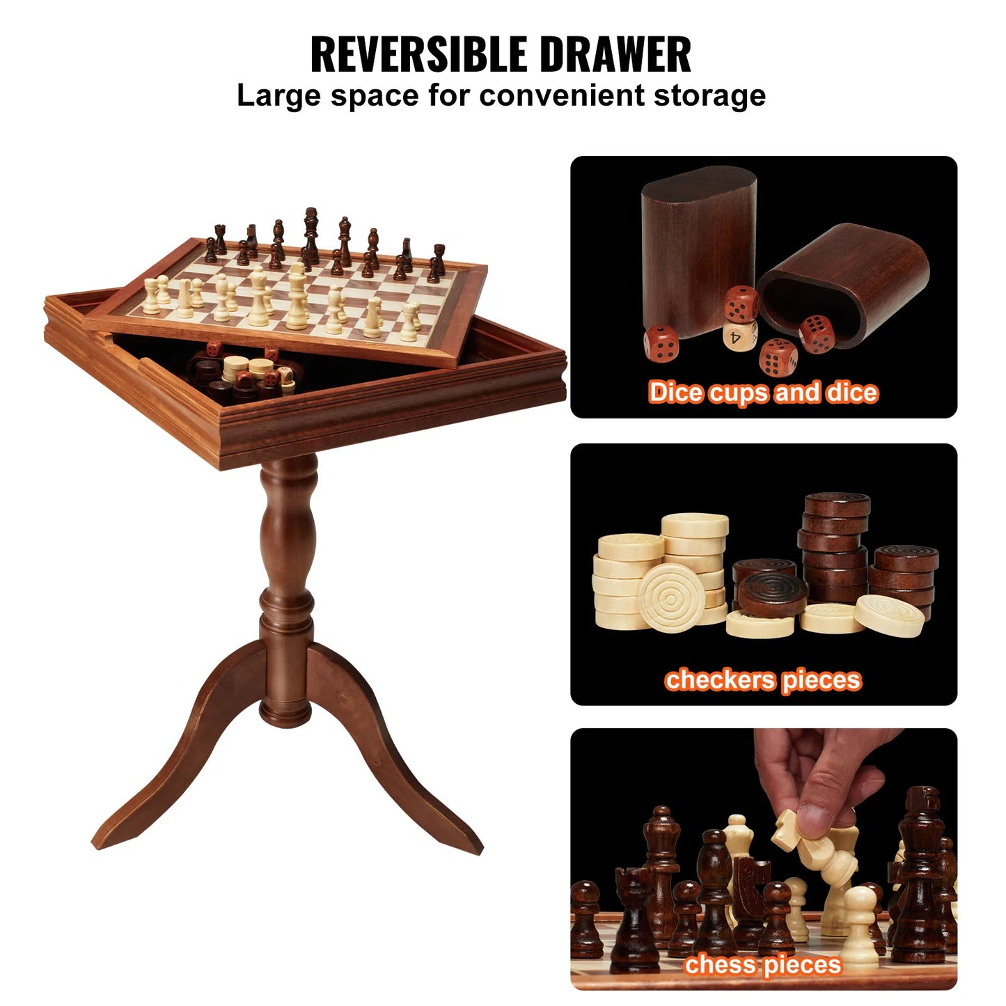 SucceBuy 18 Inch 3-IN-1 Chess Checkers Backgammon Table Set Premium Wooden Chess Table Deluxe Combo Game Table Furniture Set