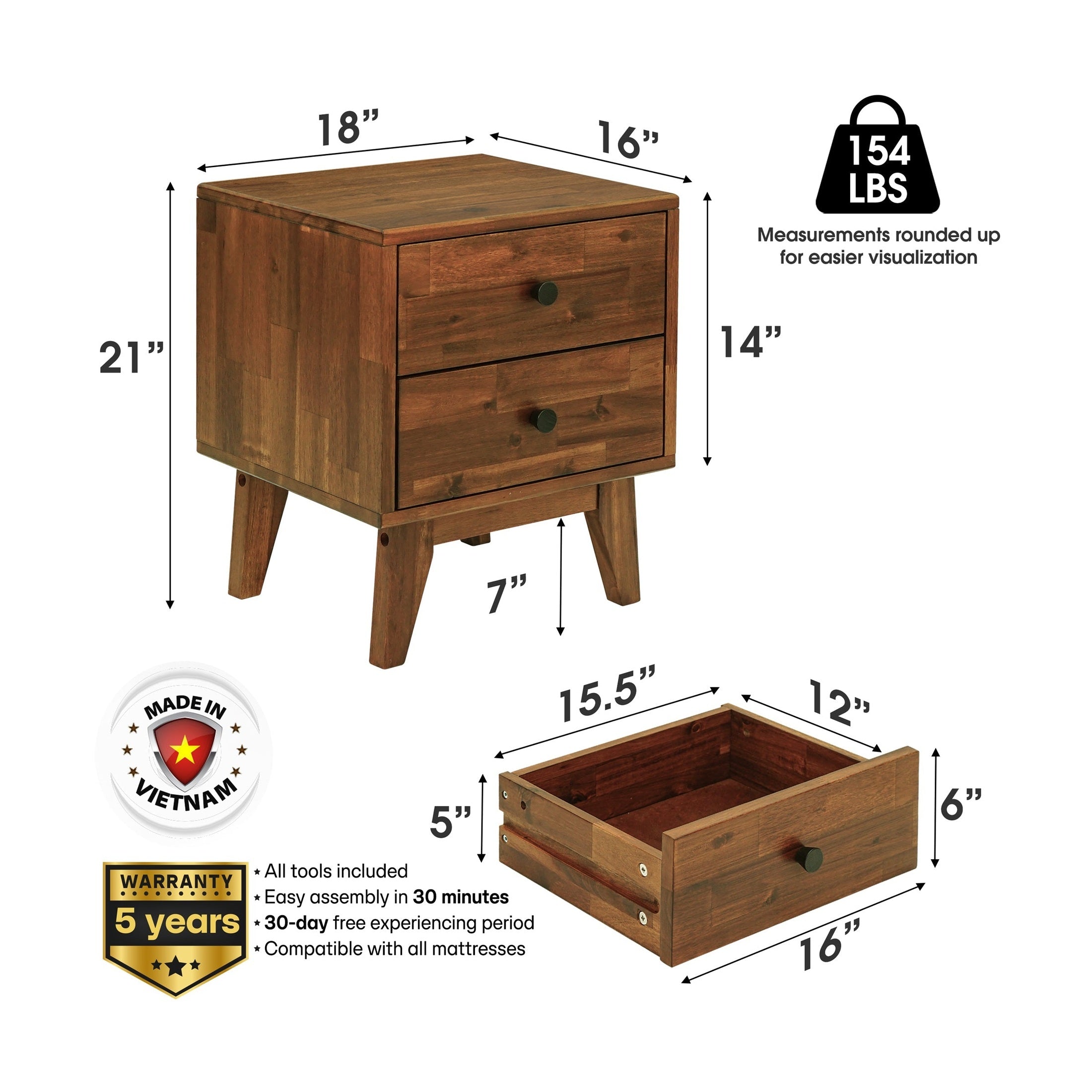 Silvia Solid Wood Nightstand