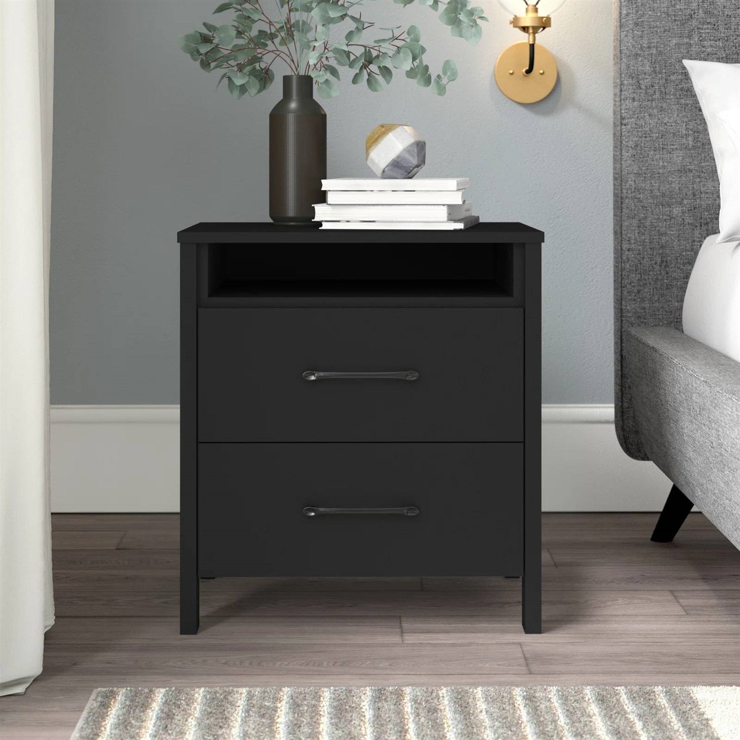 Sleek Solid Wood Nightstand Two-Drawer | HomePacific
