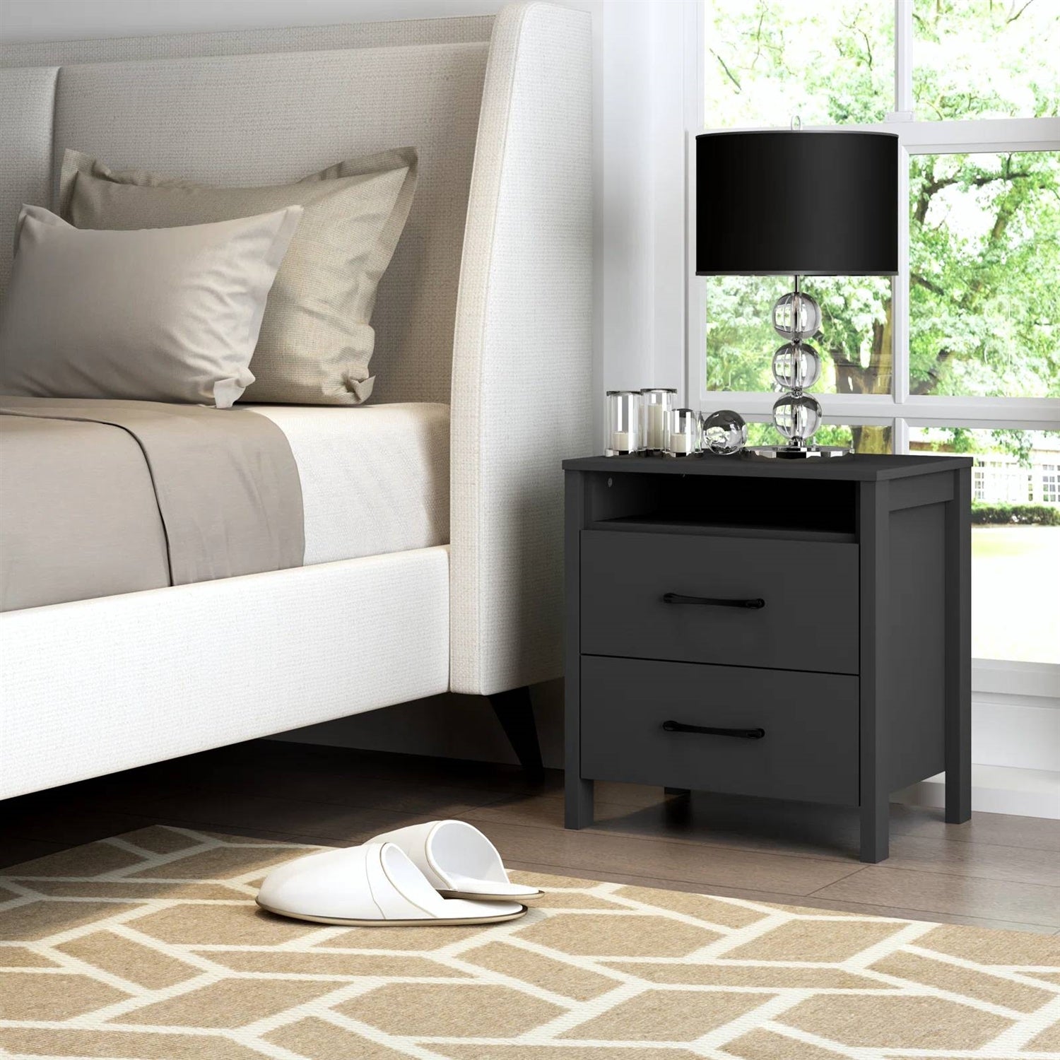 Sleek Solid Wood Nightstand Two-Drawer | HomePacific