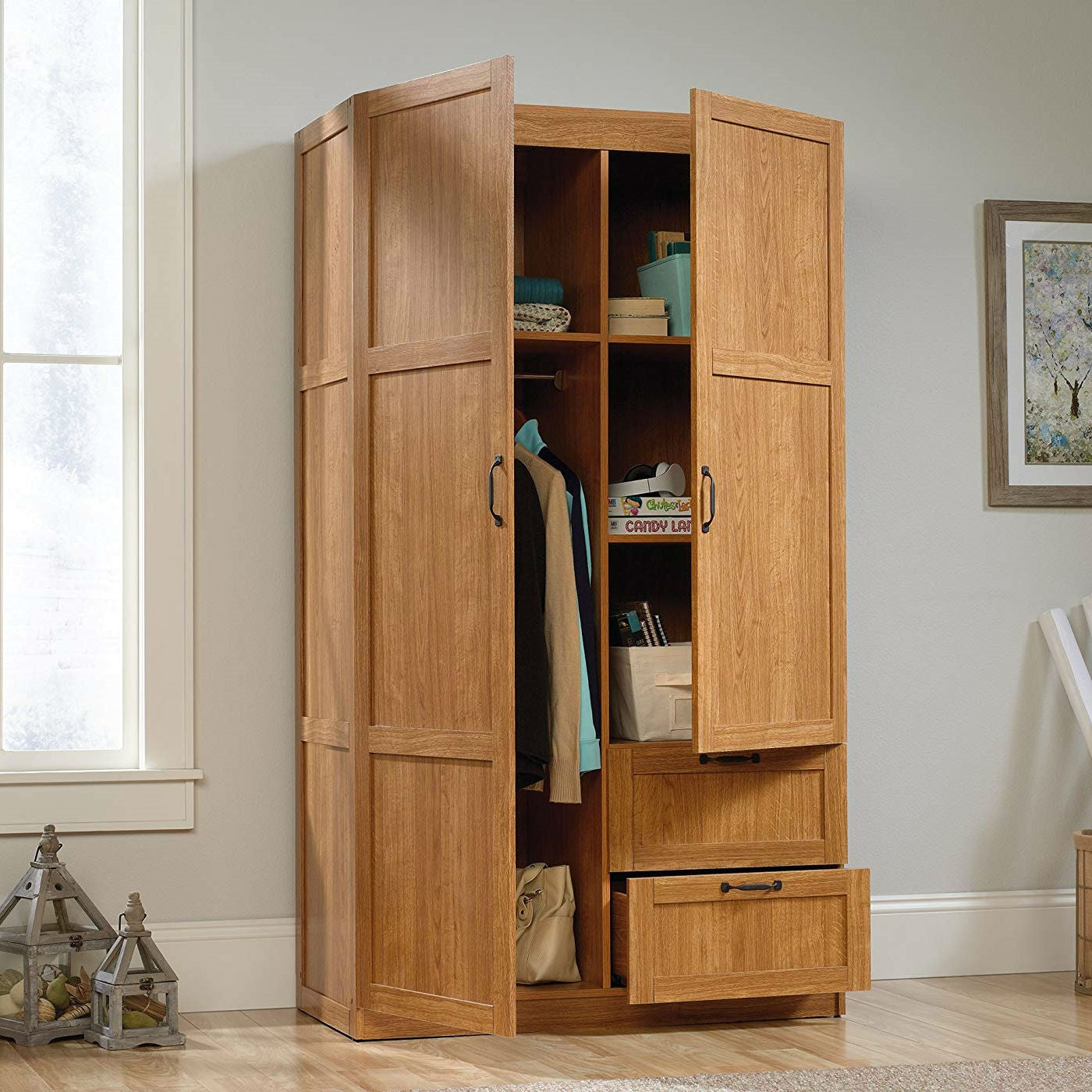 Solid Oak Wardrobe Cabinet | Ample Garment Storage by HomePacific