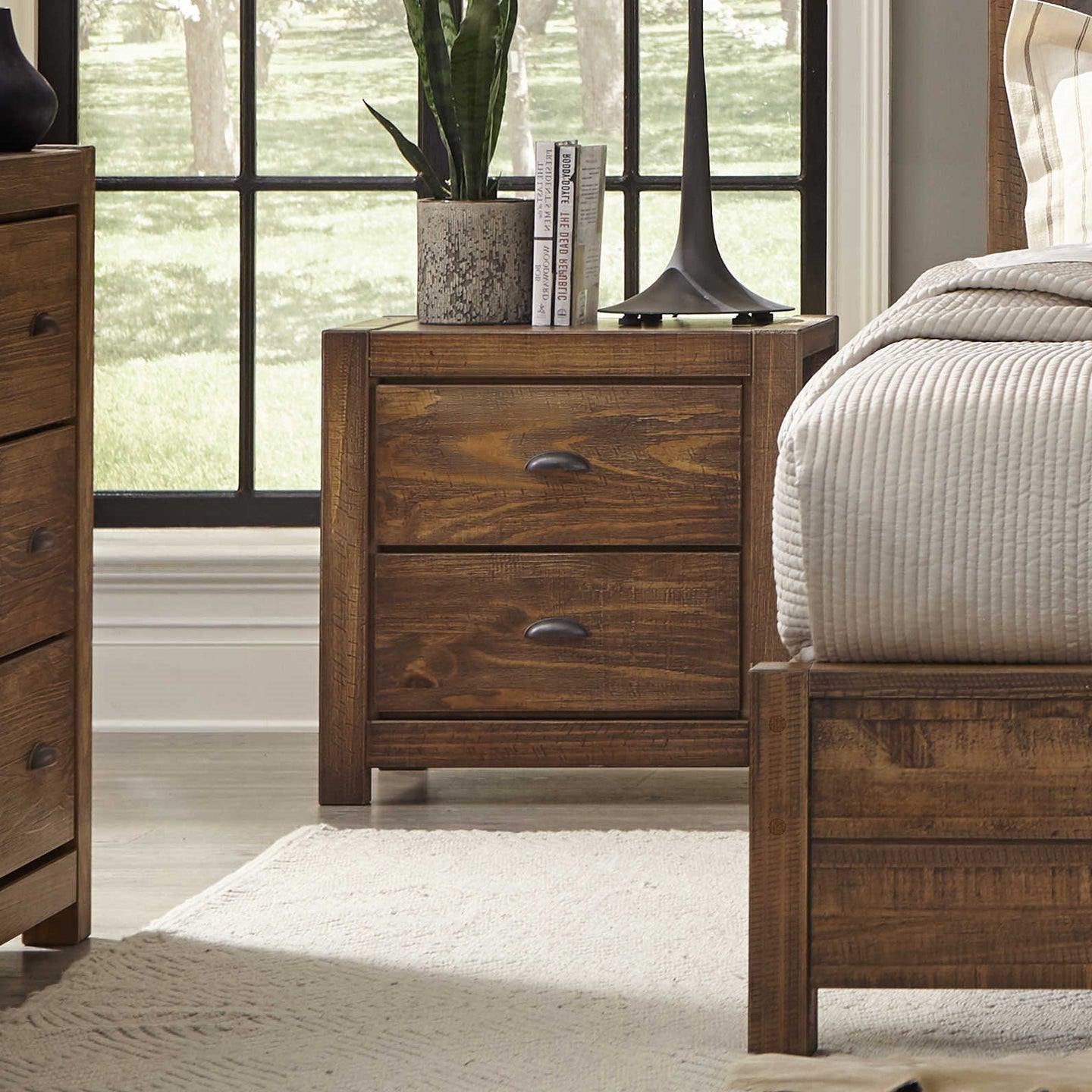 Solid Pine Rustic Nightstand 2-Drawer | HomePacific