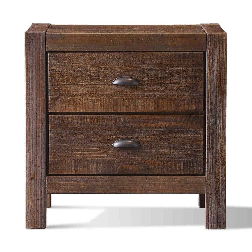 Solid Pine Rustic Nightstand 2-Drawer | HomePacific
