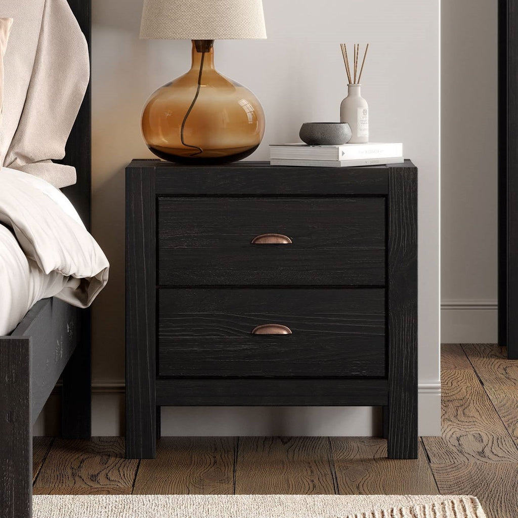 Solid Pine Wood Rustic Nightstand 2-Drawer | HomePacific